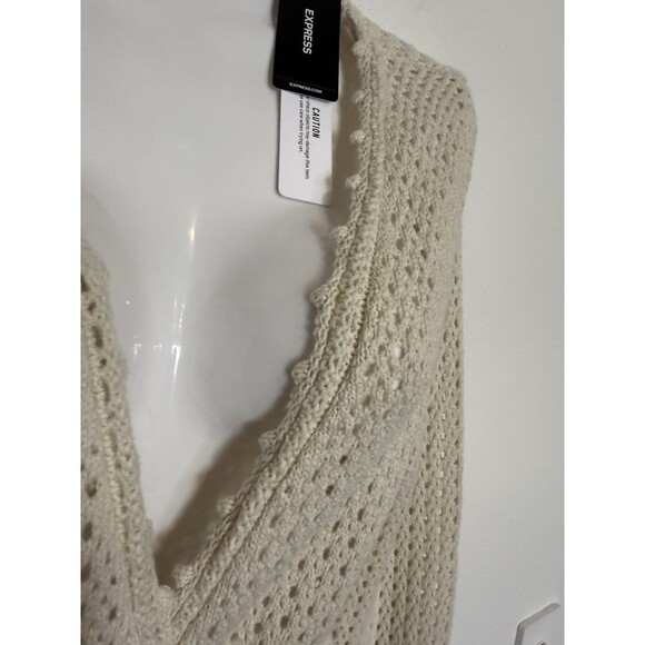 Crochet Boho Duster XS Ivory Womens Festival Hippie Long Cardigan Belted New - Picture 6 of 10